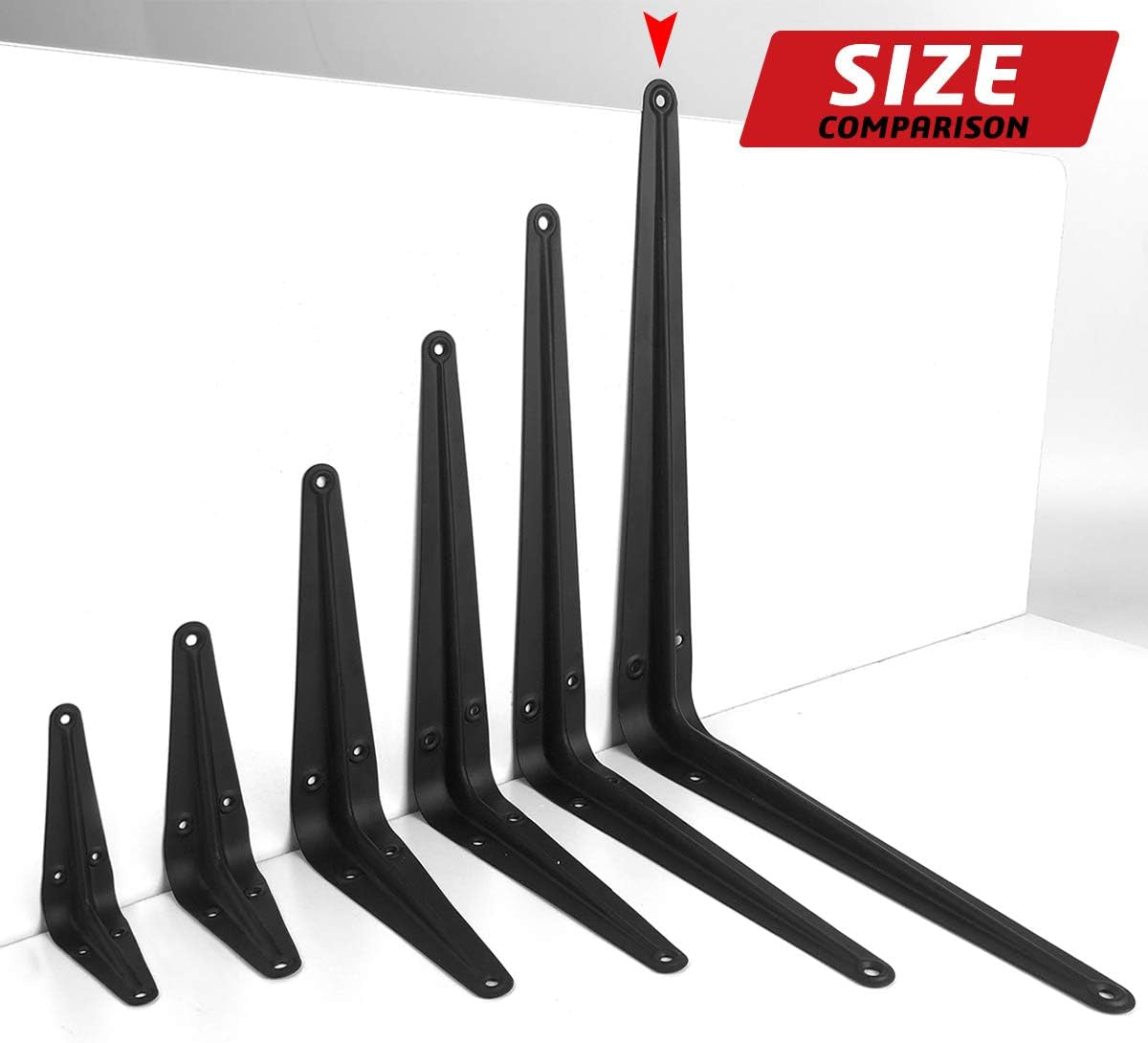 20 Pack 12 Inch Heavy Duty Black Iron Metal Floating Shelves Bracket, L Corner Brace Support, J Metal Joint Angle for Shelf