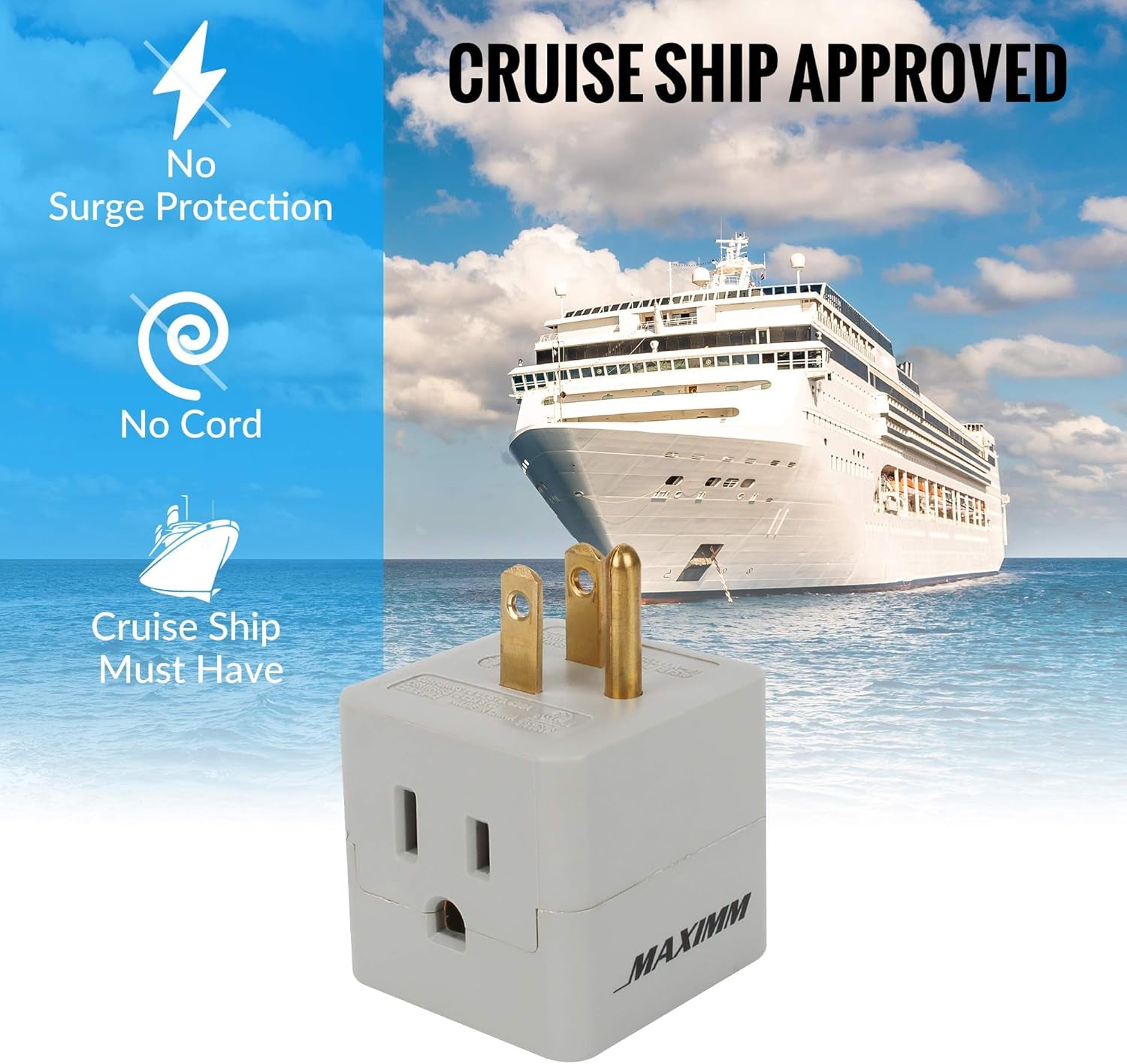 3 Outlet Cube Plug Adapter, 4-Pack, Light Grey, ETL Listed