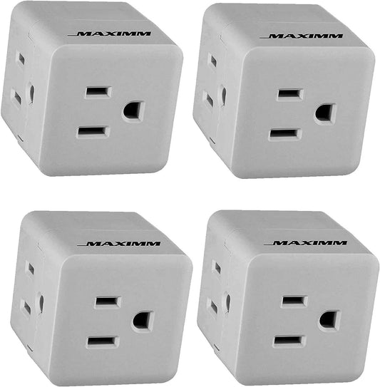 3 Outlet Cube Plug Adapter, 4-Pack, Light Grey, ETL Listed