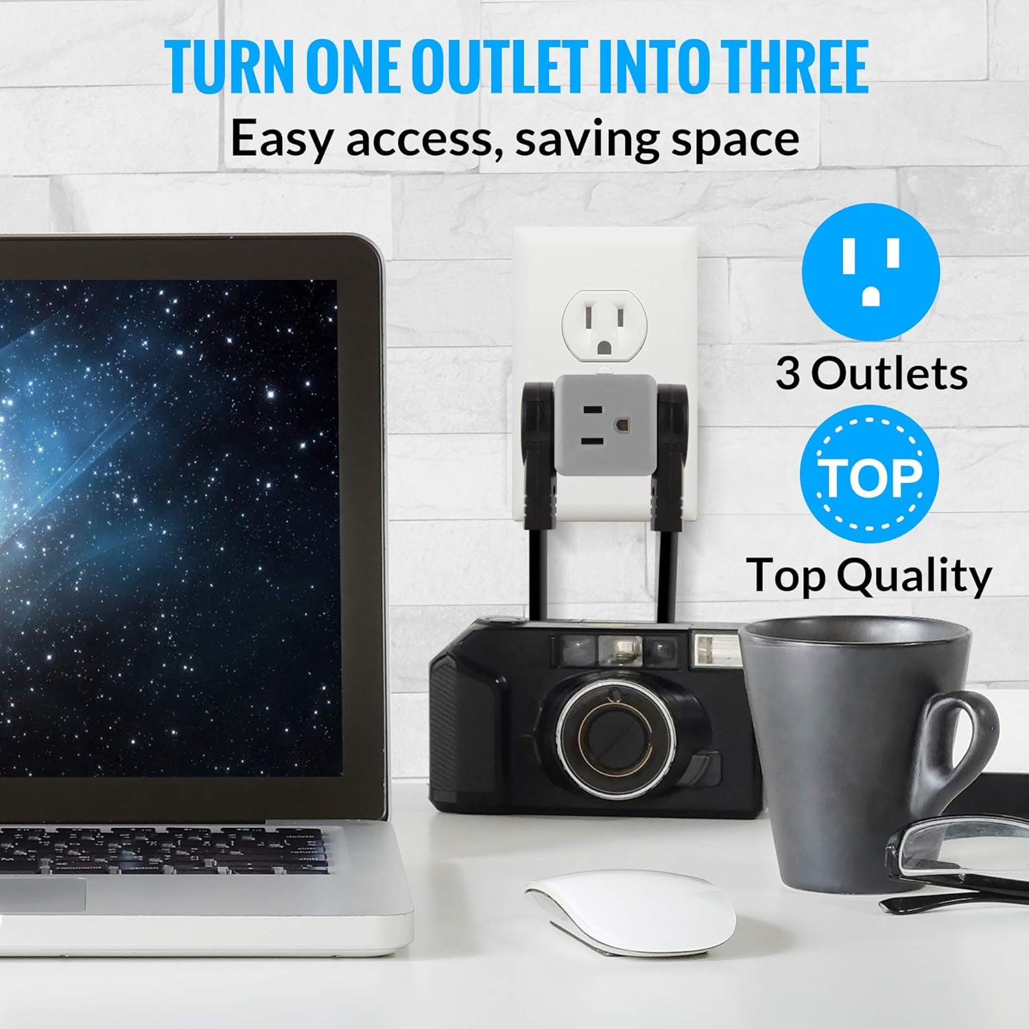 3 Outlet Cube Plug Adapter, 4-Pack, Light Grey, ETL Listed