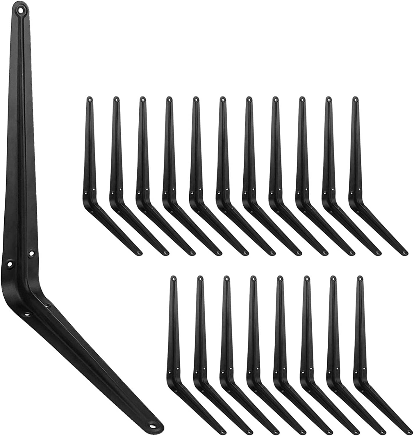 20 Pack 12 Inch Heavy Duty Black Iron Metal Floating Shelves Bracket, L Corner Brace Support, J Metal Joint Angle for Shelf